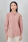 Buy_RANNA GILL_Pink Georgette Applique, Embroidery Collared Renne Top_at_Aza_Fashions