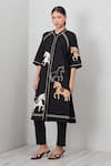 RANNA GILL_Black Viscose, Linen Embroidery V-neck Giara Horse Motif Tunic_Online_at_Aza_Fashions