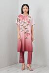 Buy_RANNA GILL_Pink Crinkle, Polyester Applique, Beads Round Velda Floral Tunic And Pant Set_at_Aza_Fashions
