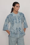 Shop_RANNA GILL_Sky Blue Round Neck Sovana Lattice And Floral Pattern Pant Co-ord Set_Online_at_Aza_Fashions