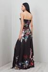 Shop_RANNA GILL_Black Viscose, Jacquard Sequins, Embroidery Sera Floral Print Strapless Gown_at_Aza_Fashions