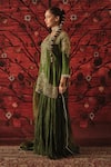 Shop_Shalkii_Green Silk, Organza Embroidery, Sequins, Pearls, Zari Split Kurta Gharara Set _at_Aza_Fashions