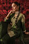 Buy_Shalkii_Green Silk, Organza Embroidery, Sequins, Pearls, Zari Split Kurta Gharara Set _Online_at_Aza_Fashions