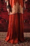 Shalkii_Orange Silk, Organza Embroidery, Sequins, Pearls, Zari Short Kurta And Gharara Set _Online_at_Aza_Fashions