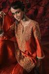 Buy_Shalkii_Orange Silk, Organza Embroidery, Sequins, Pearls, Zari Short Kurta And Gharara Set _Online_at_Aza_Fashions