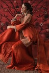 Shop_Shalkii_Orange Silk, Organza Embroidery, Sequins, Pearls, Zari Short Kurta And Gharara Set _at_Aza_Fashions