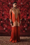 Buy_Shalkii_Orange Silk, Organza Embroidery, Sequins, Pearls, Zari Short Kurta And Gharara Set _at_Aza_Fashions