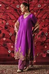 Buy_Shalkii_Purple Silk, Tissue Embroidery, Sequins, Kalidaar Kurta And Striped Pant Set _at_Aza_Fashions