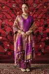 Shalkii_Purple Silk, Tissue Embroidery, Sequins, Kalidaar Kurta And Striped Pant Set _at_Aza_Fashions