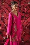 Buy_Shalkii_Pink Silk, Brocade Embroidery, Pearls V-neck Kurta Farshi Salwar Set _Online_at_Aza_Fashions