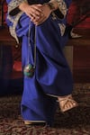Shalkii_Blue Silk, Organza Embroidery, Sequins V-neck Kalidar Kurta And Salwar Set _Online_at_Aza_Fashions