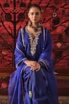 Buy_Shalkii_Blue Silk, Organza Embroidery, Sequins V-neck Kalidar Kurta And Salwar Set _Online_at_Aza_Fashions
