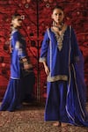 Shop_Shalkii_Blue Silk, Organza Embroidery, Sequins V-neck Kalidar Kurta And Salwar Set _at_Aza_Fashions
