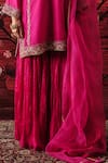 Shalkii_Pink Silk, Organza Embroidery, Sequins, Pearls, Kurta And Crinkled Gharara Set _Online_at_Aza_Fashions
