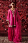 Buy_Shalkii_Pink Silk, Organza Embroidery, Sequins, Pearls, Kurta And Crinkled Gharara Set _at_Aza_Fashions