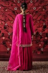 Shop_Shalkii_Pink Silk, Organza Embroidery, Sequins, Pearls, Kurta And Crinkled Gharara Set _at_Aza_Fashions