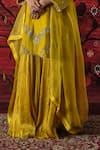 Shalkii_Yellow Silk, Organza Embroidery, Sequins, Pearls Split V-neck Kurta Gharara Set _Online_at_Aza_Fashions