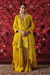 Buy_Shalkii_Yellow Silk, Organza Embroidery, Sequins, Pearls Split V-neck Kurta Gharara Set _at_Aza_Fashions