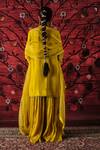 Shop_Shalkii_Yellow Silk, Organza Embroidery, Sequins, Pearls Split V-neck Kurta Gharara Set _at_Aza_Fashions