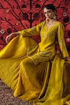 Buy_Shalkii_Yellow Silk, Organza Embroidery, Sequins, Pearls Split V-neck Kurta Gharara Set 