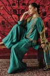 Shop_Shalkii_Green Silk, Tissue Embroidery, Sequins, Zari Split Short Kurta Gharara Set _Online_at_Aza_Fashions