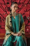 Buy_Shalkii_Green Silk, Tissue Embroidery, Sequins, Zari Split Short Kurta Gharara Set 