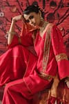 Buy_Shalkii_Red Silk, Tissue Embroidery, Cut Work, Sequins, Zari Short Kurta Gharara Set _Online_at_Aza_Fashions