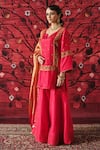 Buy_Shalkii_Red Silk, Tissue Embroidery, Cut Work, Sequins, Zari Short Kurta Gharara Set 