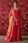 Buy_Shalkii_Red Silk, Tissue Embroidery, Cut Work, Sequins, Zari Short Kurta Gharara Set _at_Aza_Fashions