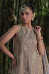 Shalkii Gray Tissue, Silk Embroidery, Pearls, Sequins, Zari Round Neck Kurta Gharara Set Online at Aza Fashions Shalkii_Gray Tissue, Silk Embroidery, Pearls, Sequins, Zari Round Neck Kurta Gharara Set _Online_at_Aza_Fashions