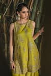 Shalkii_Yellow Tissue, Silk Embroidery, Pearls, Zari Round Neck Kurta Gharara Set _Online_at_Aza_Fashions