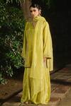 Buy_Shalkii_Yellow Tissue, Silk, Chanderi Embroidery, Pearls, Kurta Crushed Sharara Set _at_Aza_Fashions