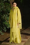 Buy_Shalkii_Yellow Tissue, Silk, Chanderi Embroidery, Pearls, Kurta Crushed Sharara Set _Online_at_Aza_Fashions
