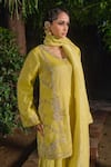 Shop_Shalkii_Yellow Tissue, Silk, Chanderi Embroidery, Pearls, Kurta Crushed Sharara Set _Online_at_Aza_Fashions