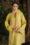 Shalkii_Yellow Tissue, Silk, Chanderi Embroidery, Pearls, Kurta Crushed Sharara Set _at_Aza_Fashions