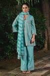 Buy_Shalkii_Aqua Silk, Tissue, Chanderi Embroidery, Pearls, Zari Kalidar Kurta And Pant Set _at_Aza_Fashions