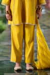 Shalkii_Yellow Tissue, Silk Sequins, Pearls, Embroidery Split V-neck And Kurta Set _Online_at_Aza_Fashions