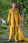 Buy_Shalkii_Yellow Tissue, Silk Sequins, Pearls, Embroidery Split V-neck And Kurta Set _at_Aza_Fashions