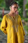 Shop_Shalkii_Yellow Tissue, Silk Sequins, Pearls, Embroidery Split V-neck And Kurta Set _Online_at_Aza_Fashions