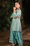 Shalkii_Blue Silk, Tissue Embroidery, Sequins, Pearls, Short Kurta And Farshi Salwar Set _Online_at_Aza_Fashions
