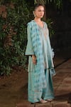 Buy_Shalkii_Blue Silk, Tissue Embroidery, Sequins, Pearls, Short Kurta And Farshi Salwar Set _at_Aza_Fashions