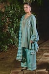 Buy_Shalkii_Blue Silk, Tissue Embroidery, Sequins, Pearls, Short Kurta And Farshi Salwar Set _Online_at_Aza_Fashions