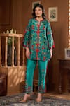 Buy_Taroob_Teal Embroidery Mandarin Collar Bagh-e-bulbul Embellished Kurta And Pant Set _at_Aza_Fashions