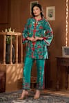 Taroob_Teal Embroidery Mandarin Collar Bagh-e-bulbul Embellished Kurta And Pant Set _Online_at_Aza_Fashions
