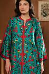 Buy_Taroob_Teal Embroidery Mandarin Collar Bagh-e-bulbul Embellished Kurta And Pant Set _Online_at_Aza_Fashions