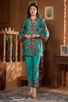 Taroob_Teal Embroidery Mandarin Collar Bagh-e-bulbul Embellished Kurta And Pant Set _at_Aza_Fashions