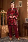 Taroob_Burgundy Silk Embroidery, Sequins Bagh-e-bulbul Embellished Kurta With Pant _at_Aza_Fashions