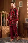 Buy_Taroob_Burgundy Silk Embroidery, Sequins Bagh-e-bulbul Embellished Kurta With Pant 