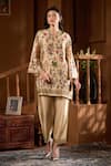 Shop_Taroob_Beige Shantoon Embroidery Split V-neck Gulsitar Kurta And Pant Set _Online_at_Aza_Fashions
