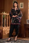 Buy_Taroob_Black Silk Embroidery Split V-neck Mor Mahal Kurta And Pant Set _at_Aza_Fashions
